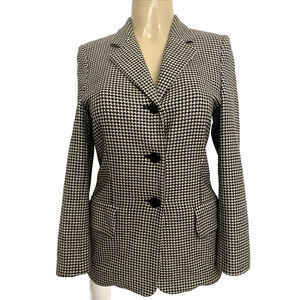Escada Jacket Blazer Houndstooth Three Button Black Cream Vintage Wool 34 4